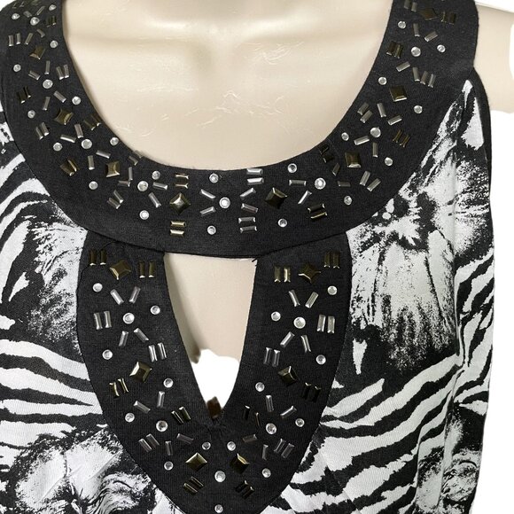 Womens Sleeveless Blouse Animal Print Top French Laundry Black White  u Size 18 - Picture 3 of 7